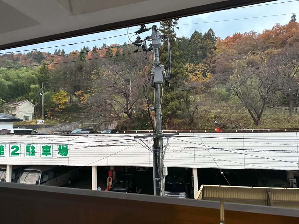 浴槽から窓を開けた風景　蔵王側ではありません。